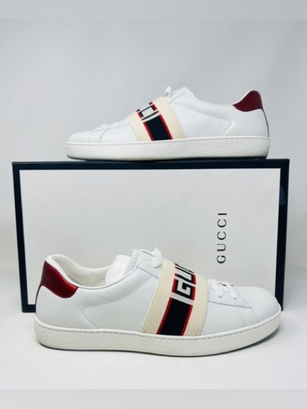 GUCCI Authentic Ace Stripe Leather Sneakers NEW